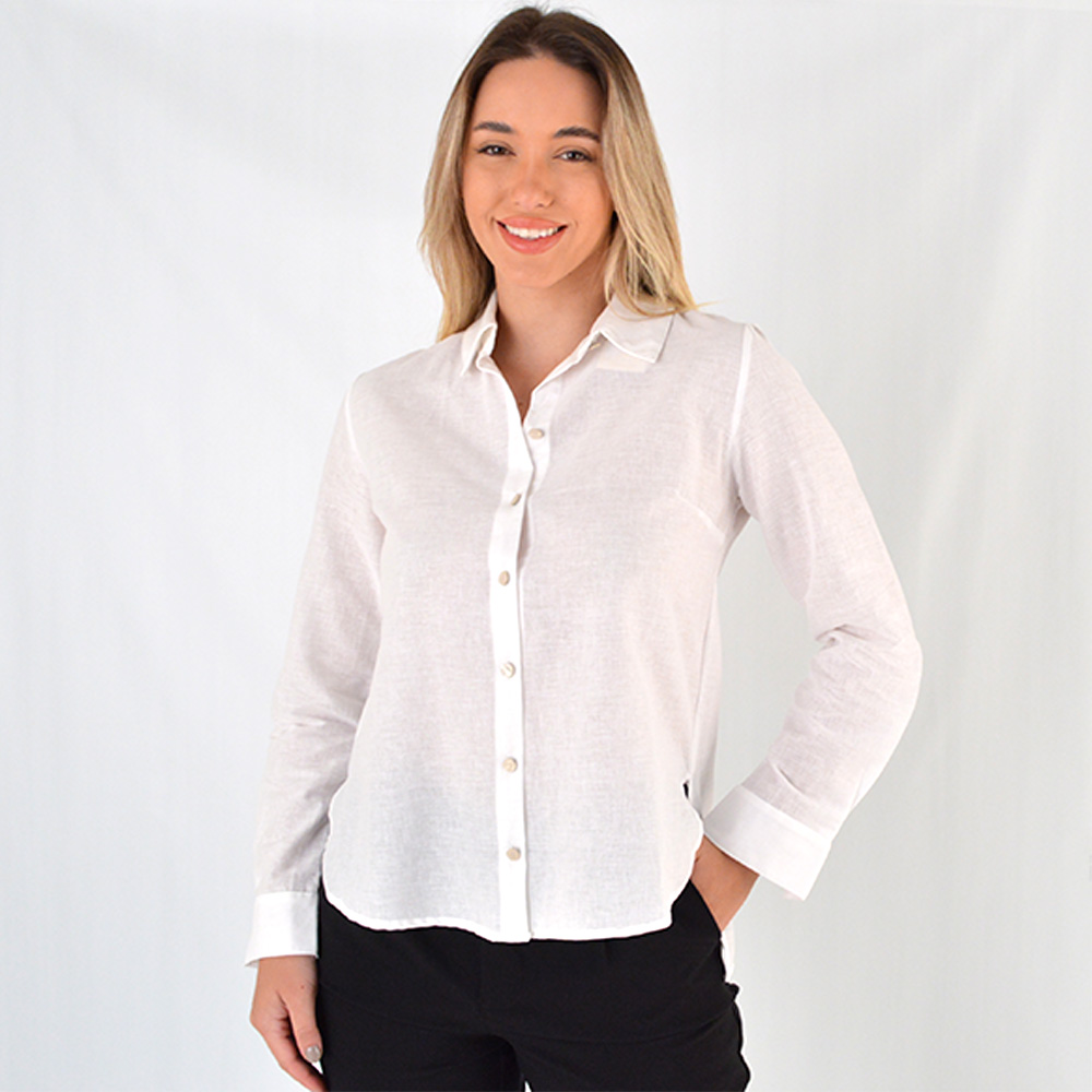 Camisa Linho E Algodo Alpelo Off White - Foto 1