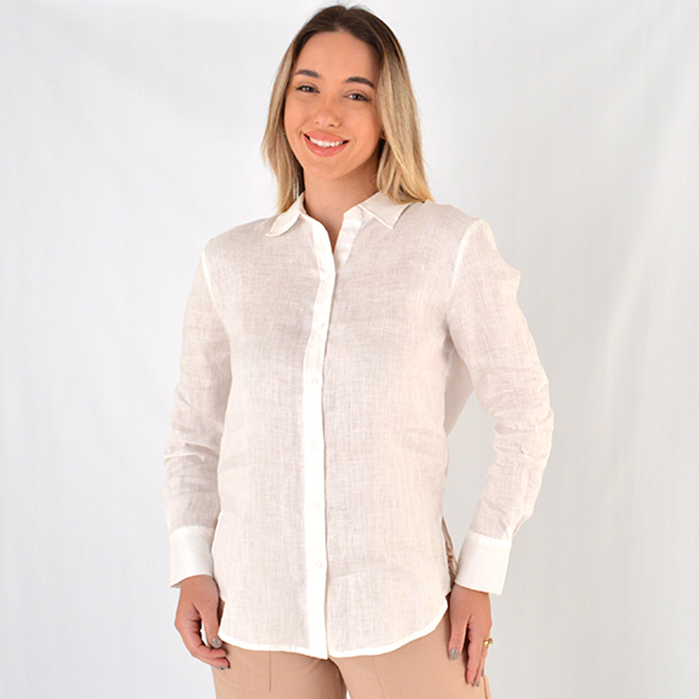 Camisa Oversized 100% Linho Alpelo Off White - Foto 1