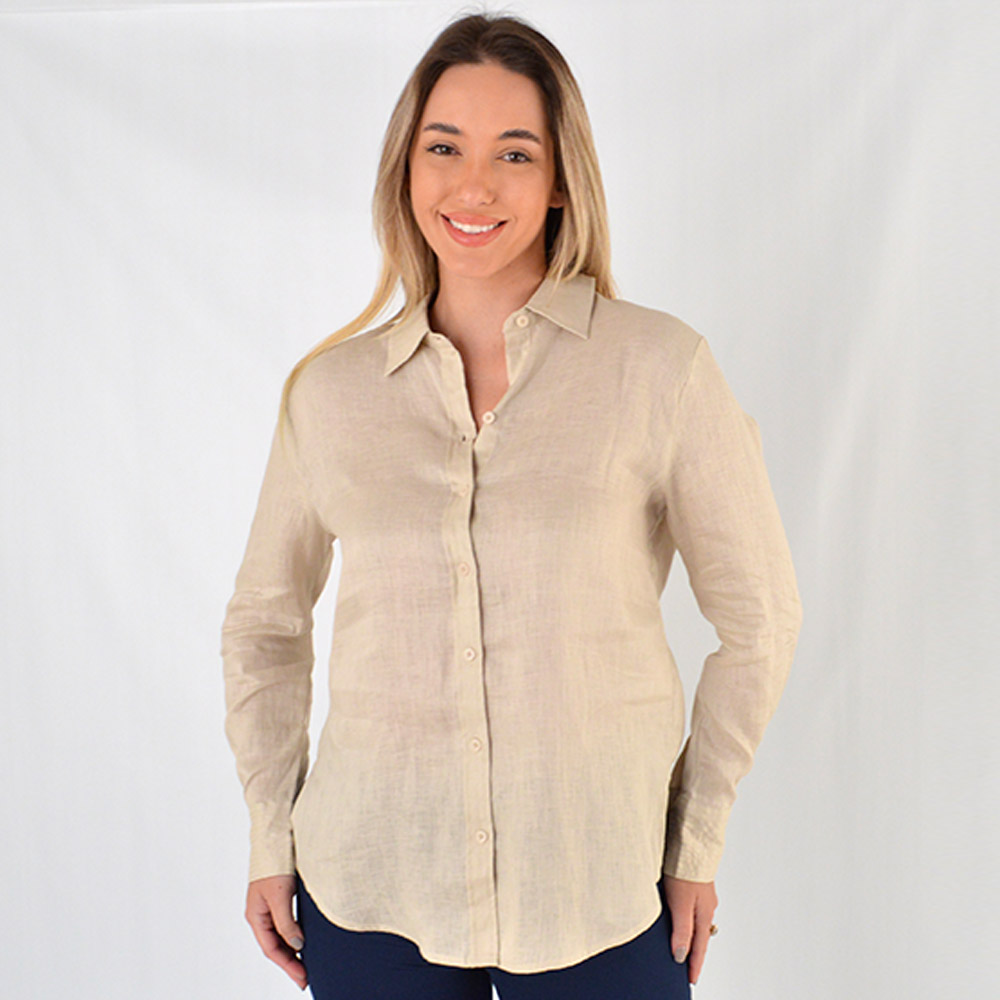 Camisa Oversized 100% Linho Alpelo Nude - Foto 1