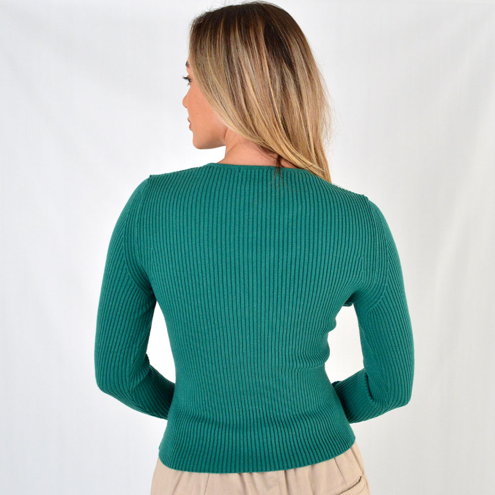 Blusa Tricot Canelada Transpassada Biamar Cor Verde - Foto 3