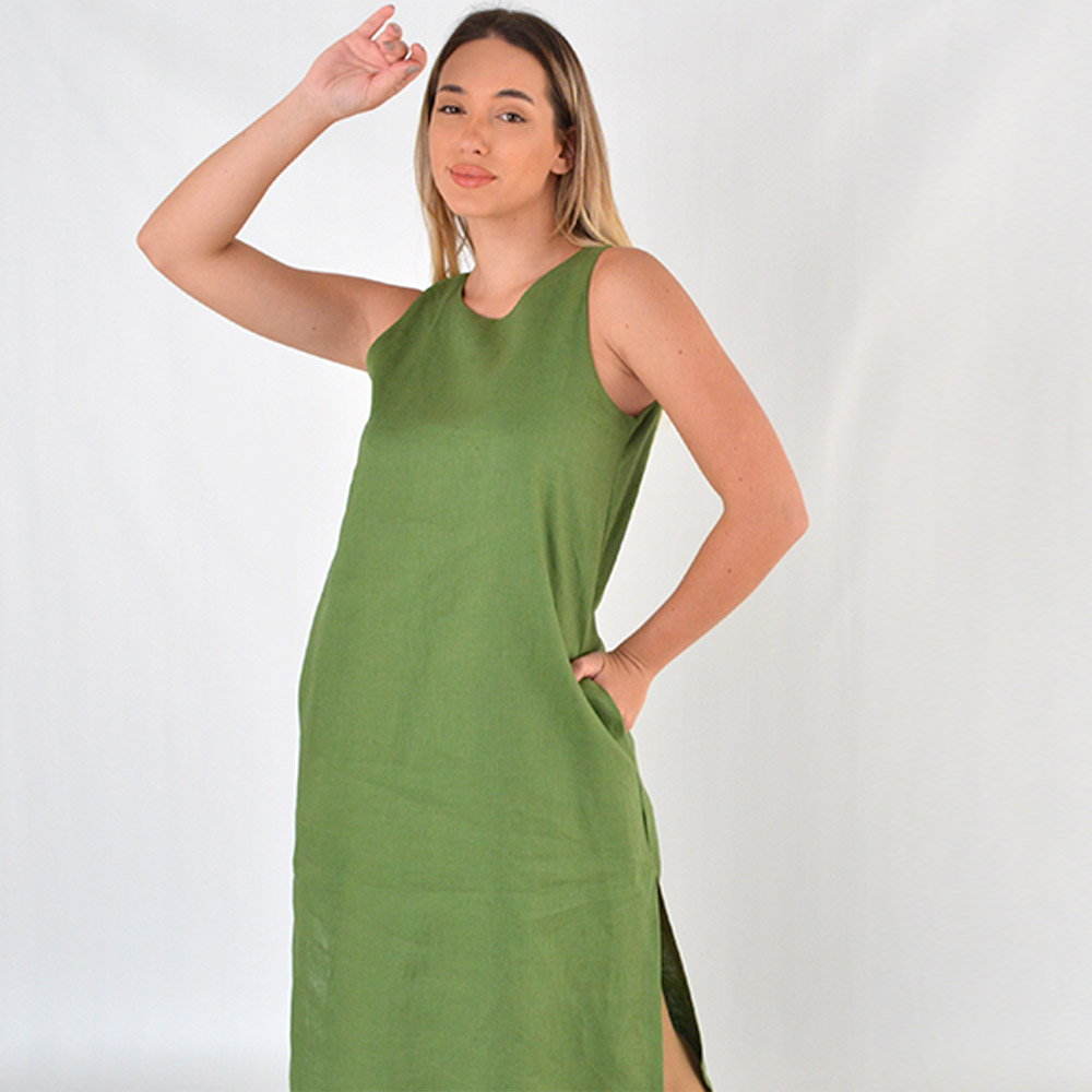 Vestido Midi Em Linho Verde Delamo - Foto 2