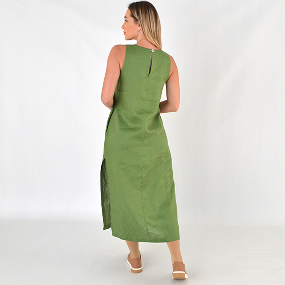 Vestido Midi Em Linho Verde Delamo - Foto 4