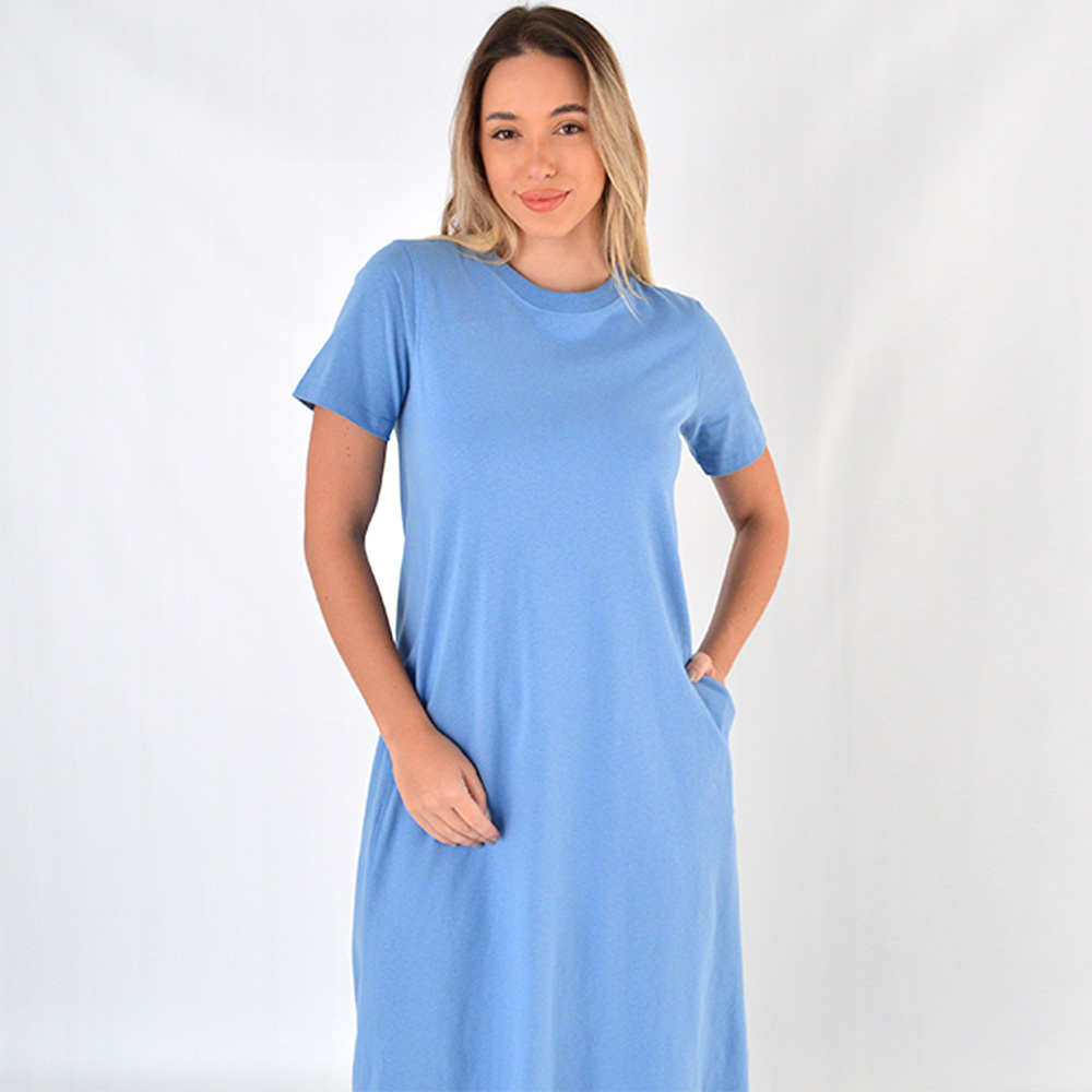 Vestido Midi Bsico Algodo Delamo Azul - Foto 2