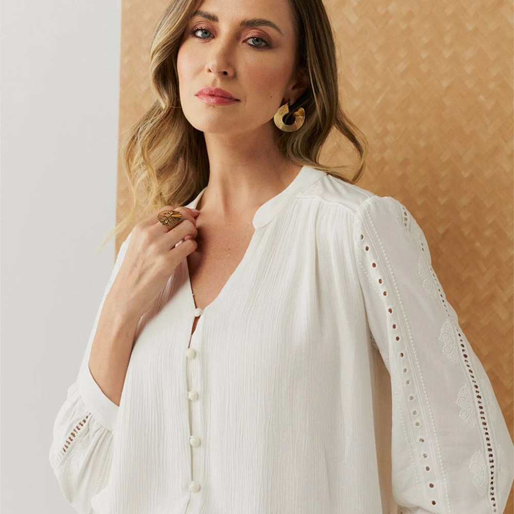 Blusa Viscose Off White Jackpot  - Foto 5