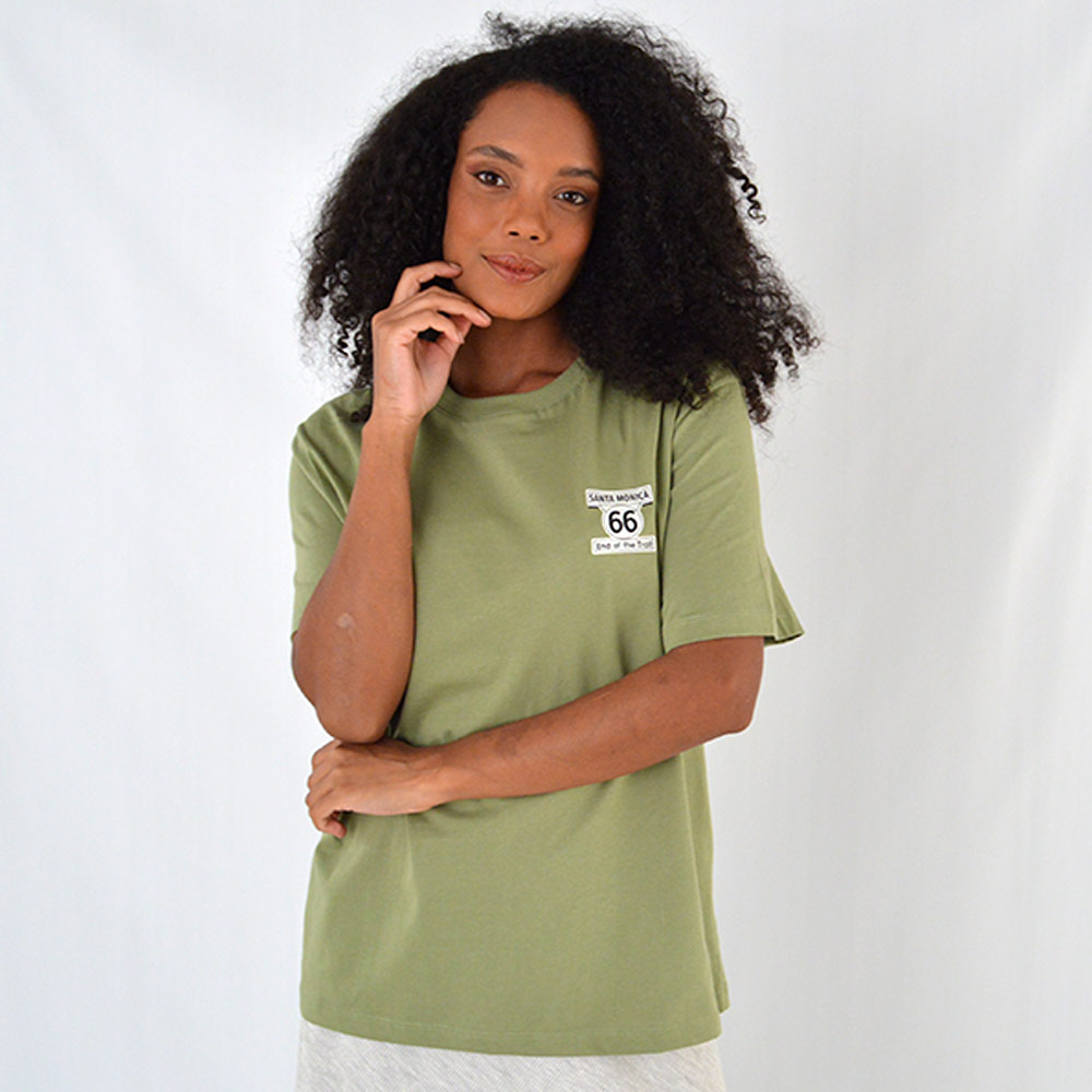 Maxi T-Shirt Em Algodo Kaele Verde - Foto 1