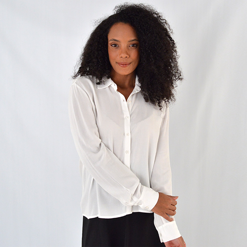 Camisa em Crepe de Viscose Off White Tribeca - Foto 1