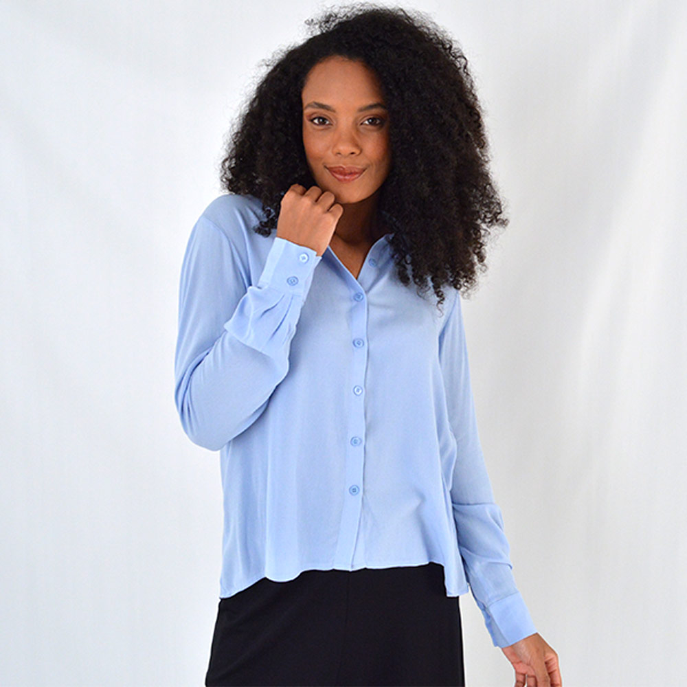 Camisa em Crepe de Viscose Azul Tribeca - Foto 1