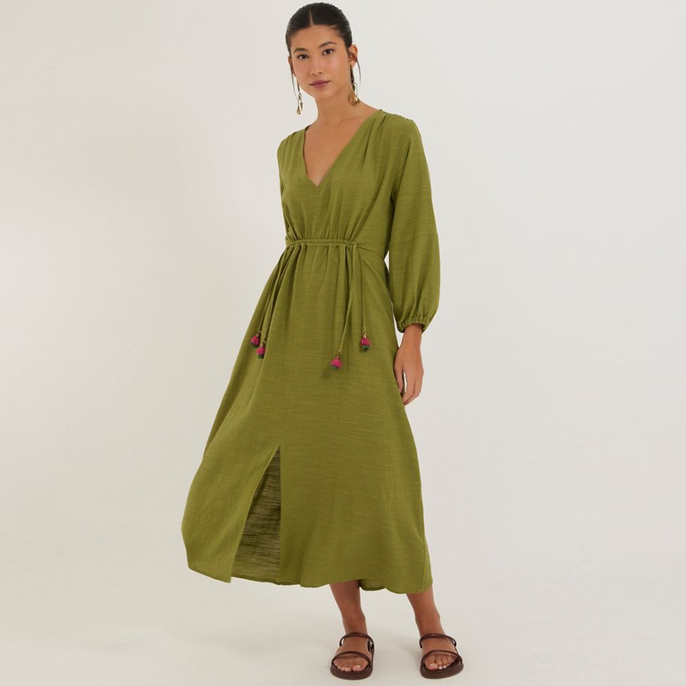 Vestido Midi Viscose Texturizada Verde Canto - Foto 1