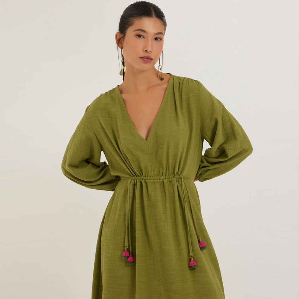 Vestido Midi Viscose Texturizada Verde Canto - Foto 2