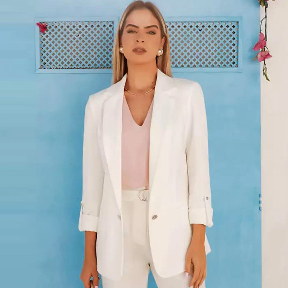 Blazer Sem Fechamento Donna Ritz Cor Off White - Foto 6