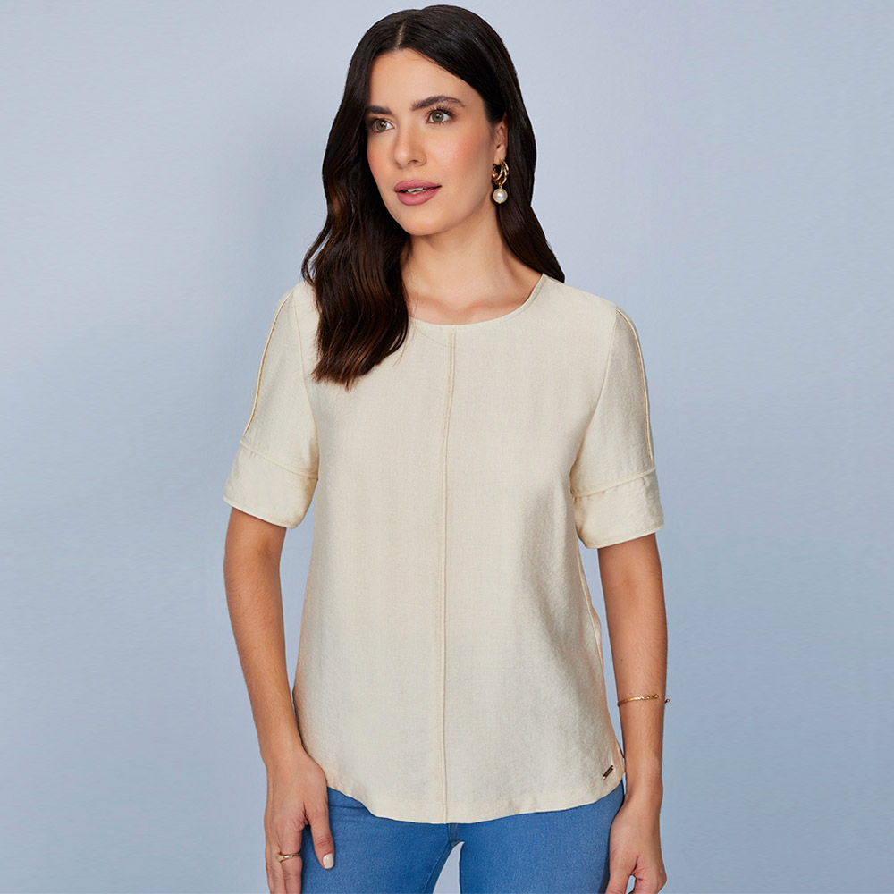 Blusa Viscose Cor Areia Scalon  - Foto 1