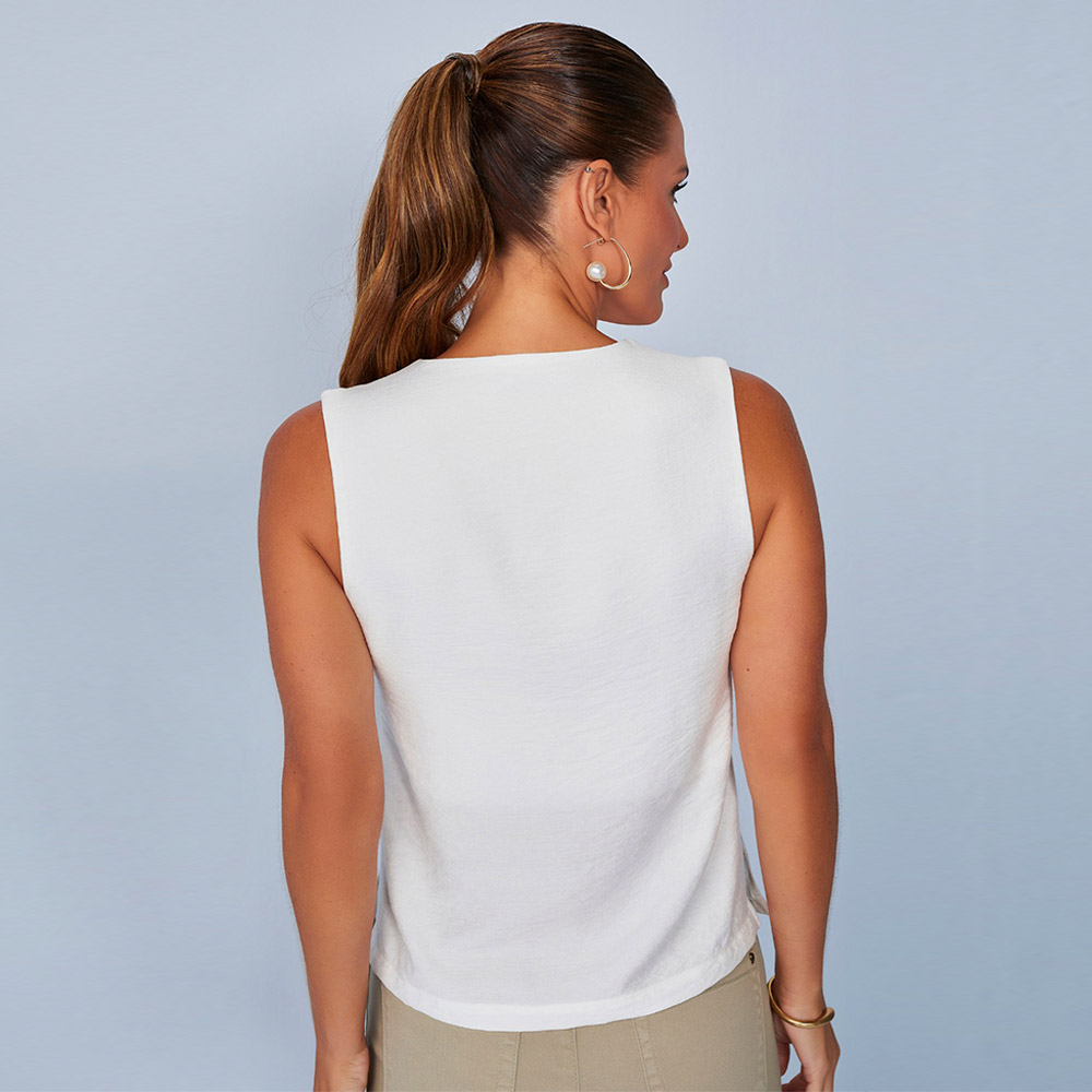 Blusa Regata de Viscose Off White Scalon - Foto 2