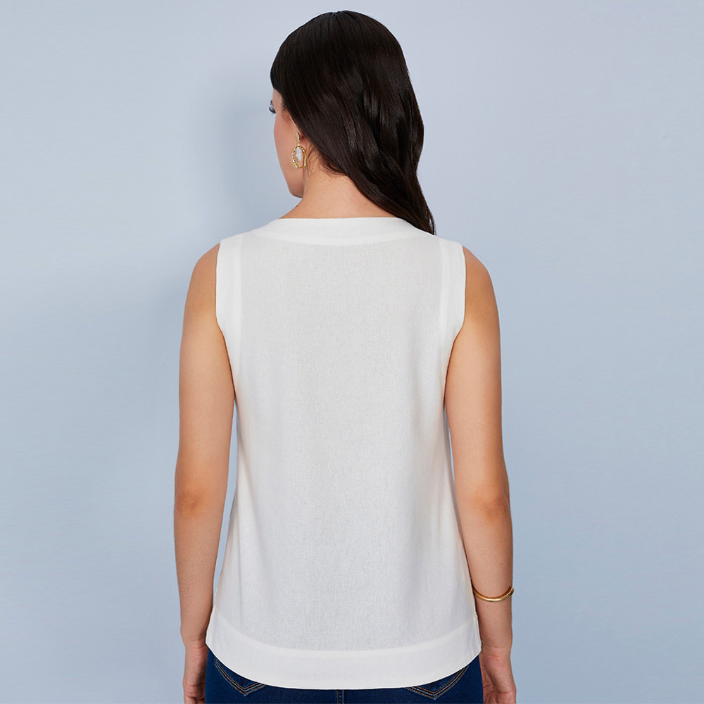 Blusa Regata de Viscolinho Off White Scalon - Foto 2