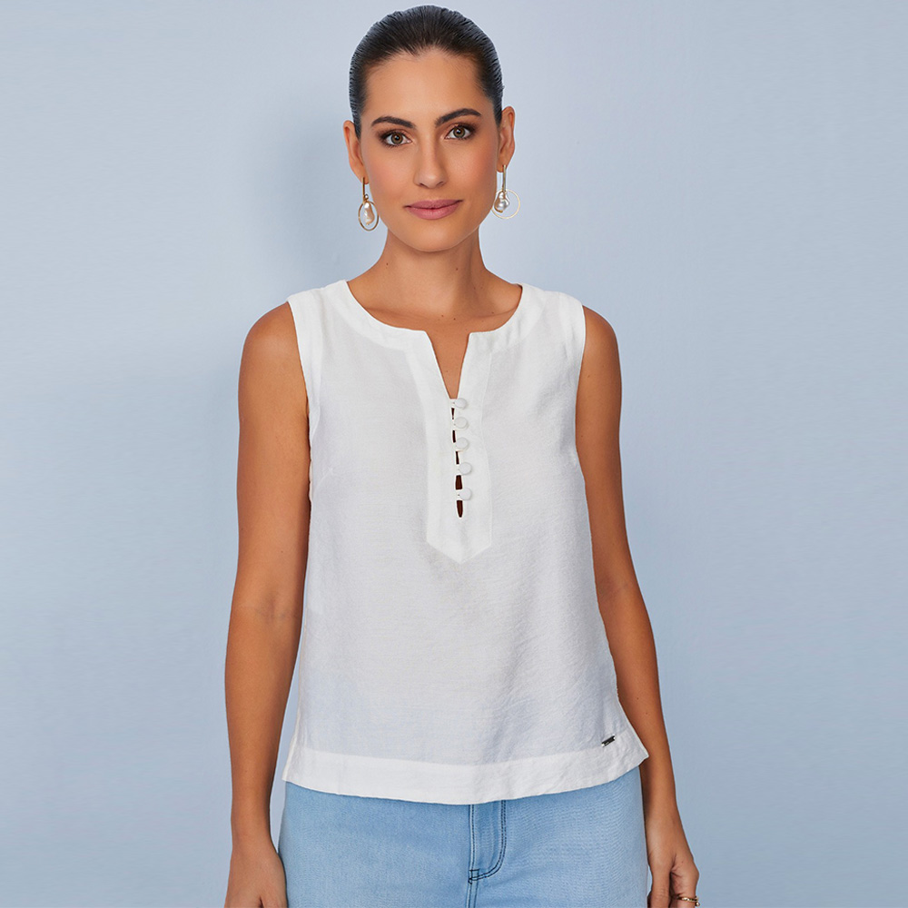 Blusa Regata de Viscose Cor Off White Scalon - Foto 1