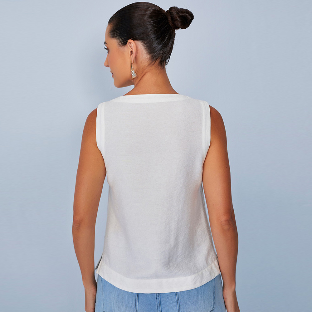 Blusa Regata de Viscose Cor Off White Scalon - Foto 2