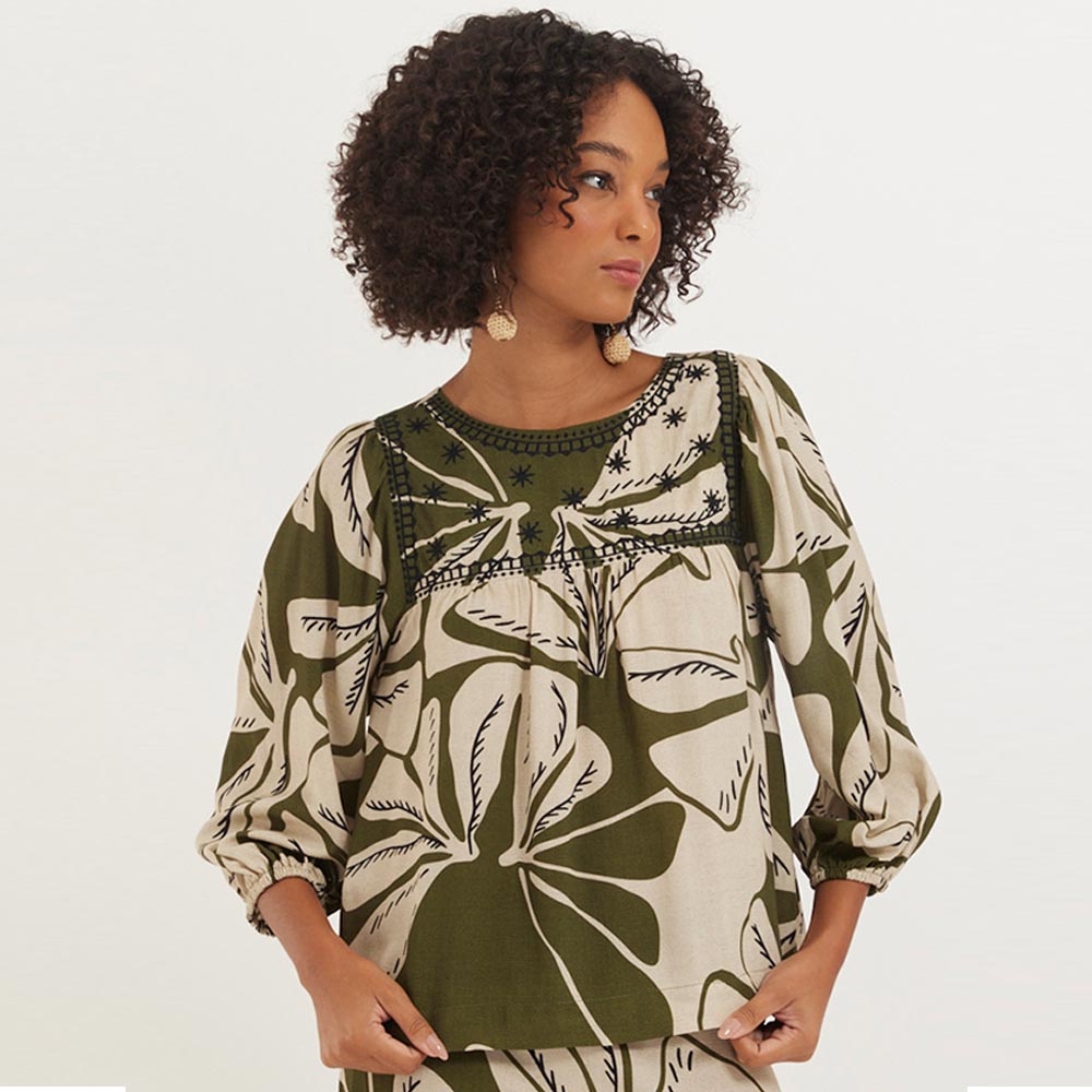 Blusa Bata Viscose Estampa Blooming Canto - Foto 1