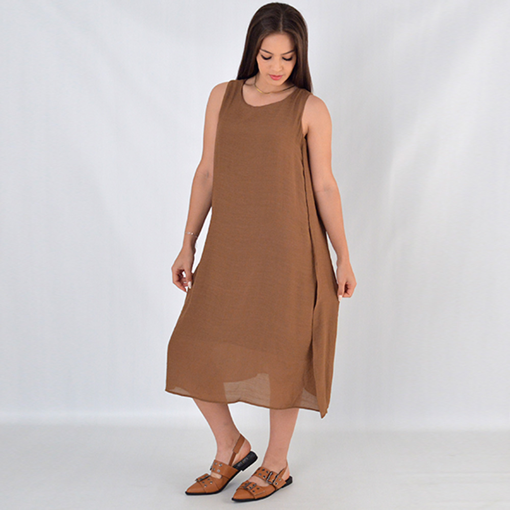 Vestido Midi Em Crepe de Viscose Capuccino Declari - Foto 1