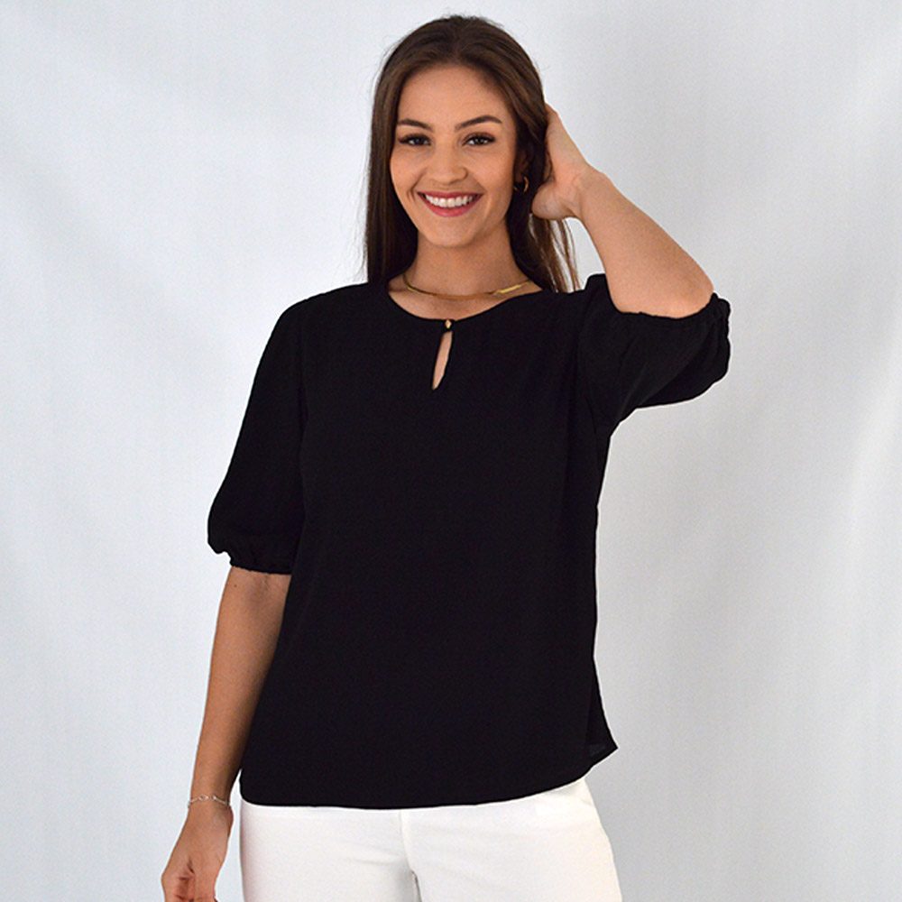 Blusa Crepe de Viscose Flor de Lis Preta - Foto 1