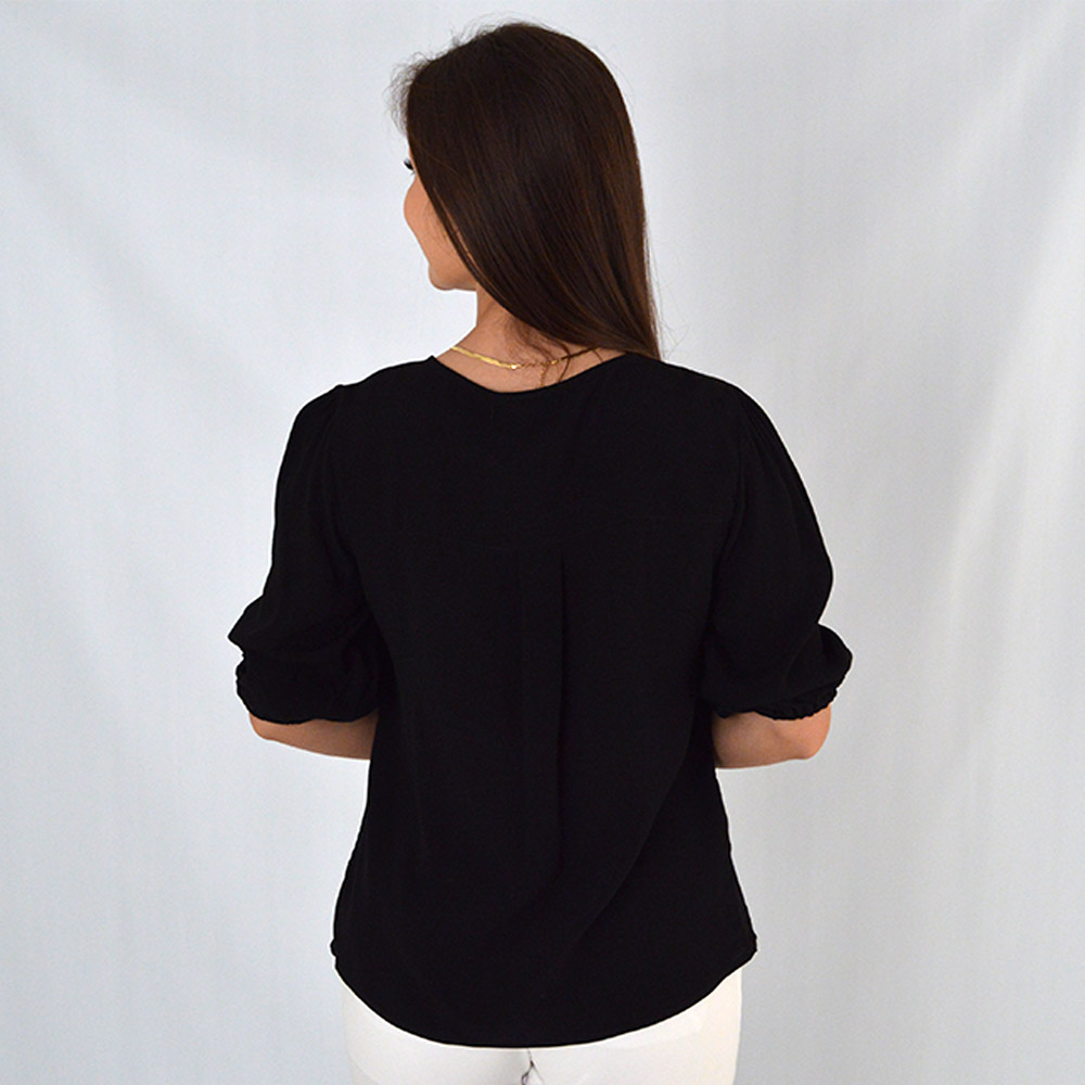 Blusa Crepe de Viscose Flor de Lis Preta - Foto 3