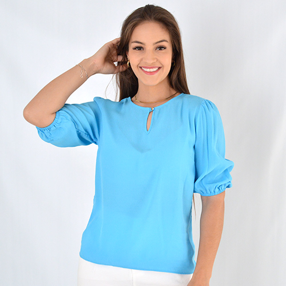 Blusa Crepe de Viscose Flor de Lis Azul - Foto 1