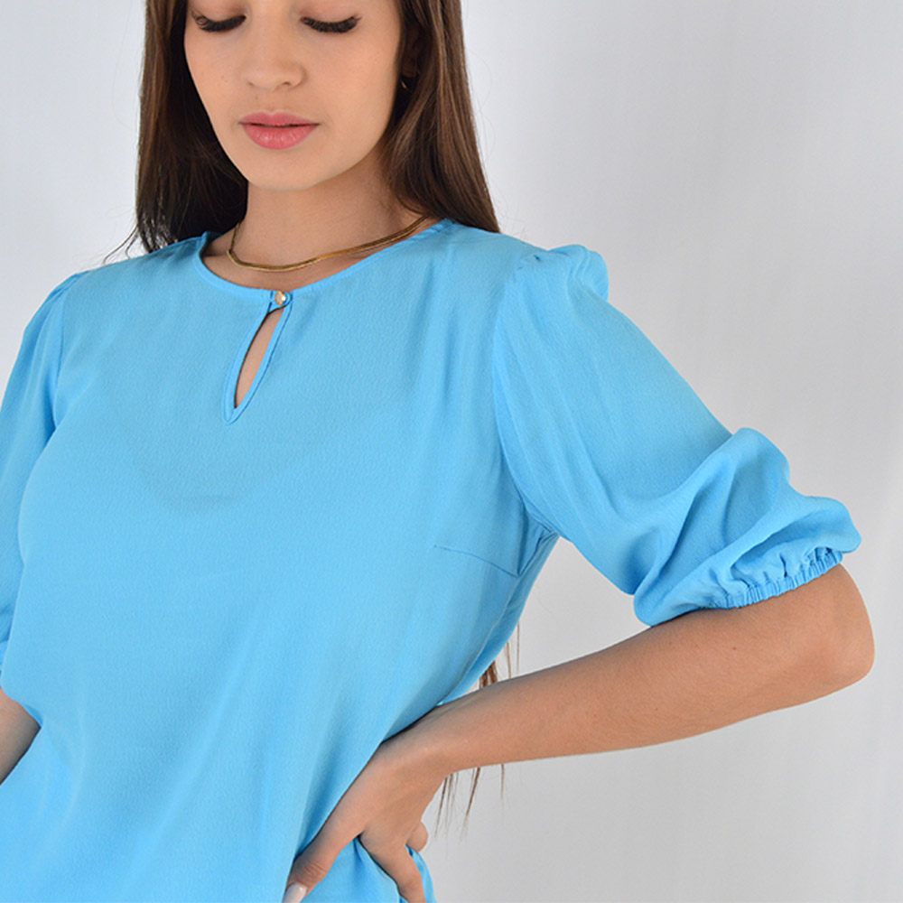 Blusa Crepe de Viscose Flor de Lis Azul - Foto 2