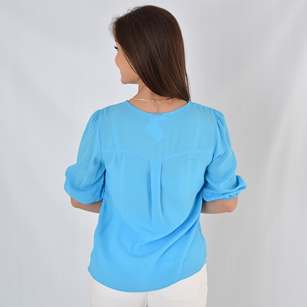 Blusa Crepe de Viscose Flor de Lis Azul - Foto 3