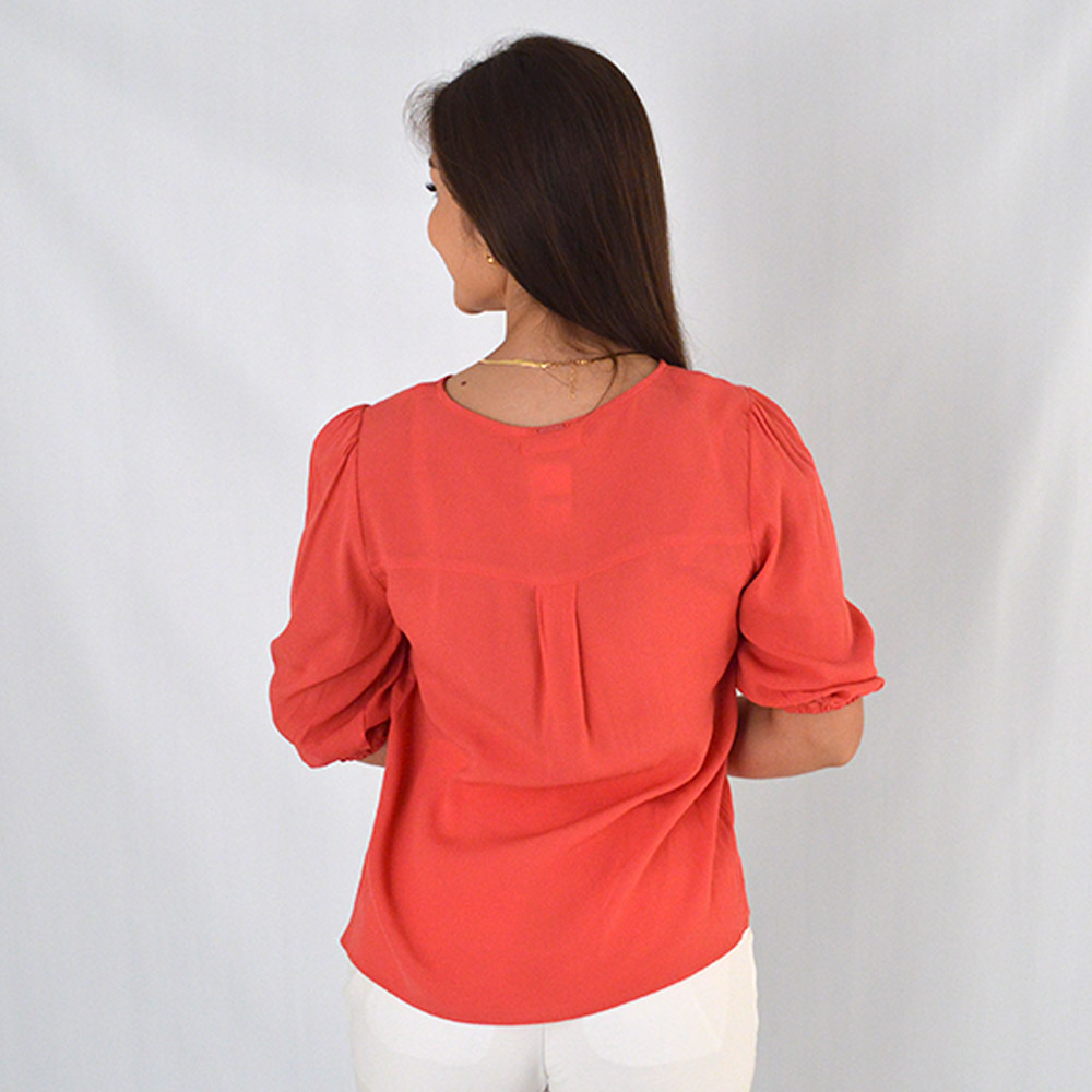 Blusa Crepe de Viscose Flor de Lis Papaya - Foto 2