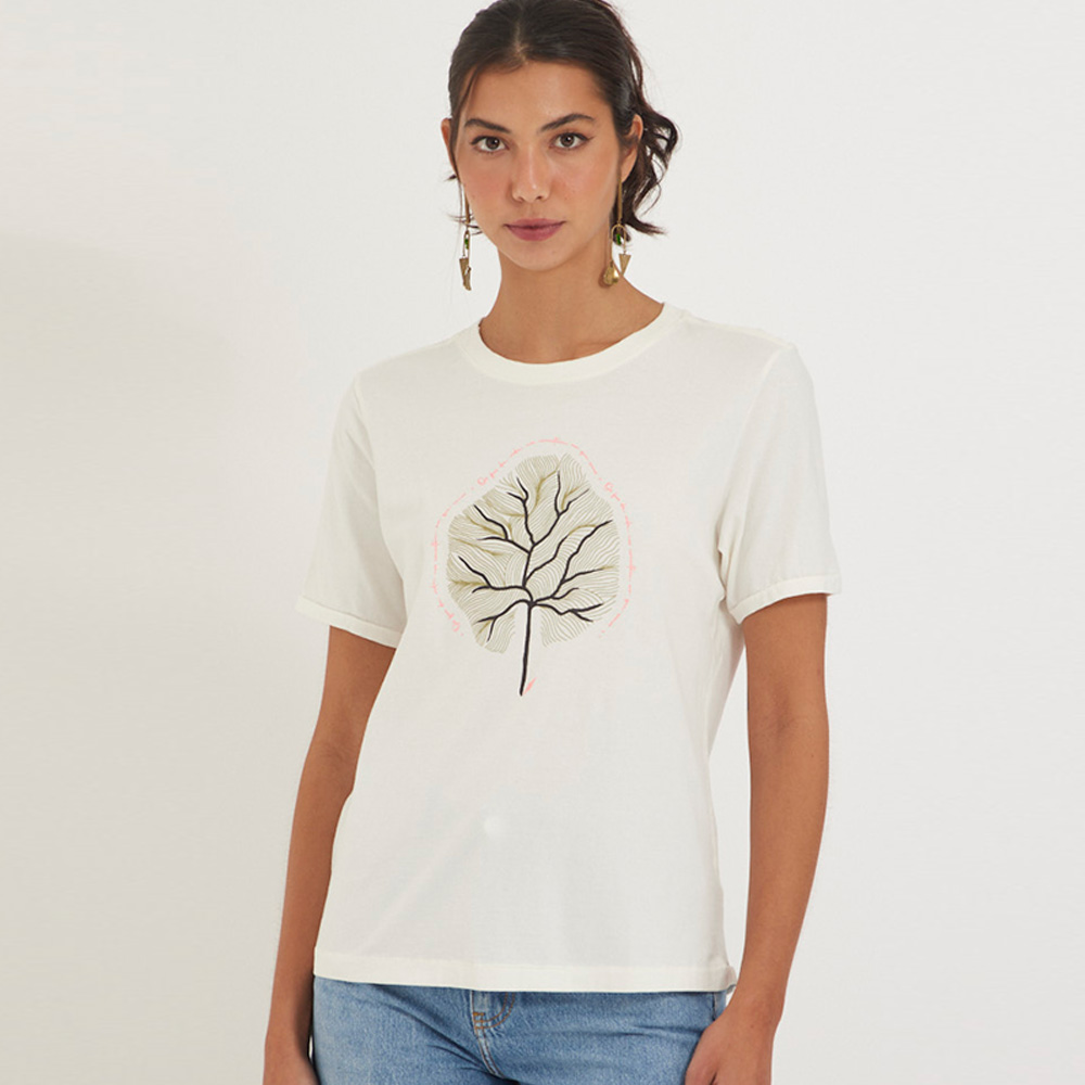 T- shirt Slim Fios da Vida Off White Canto - Foto 1