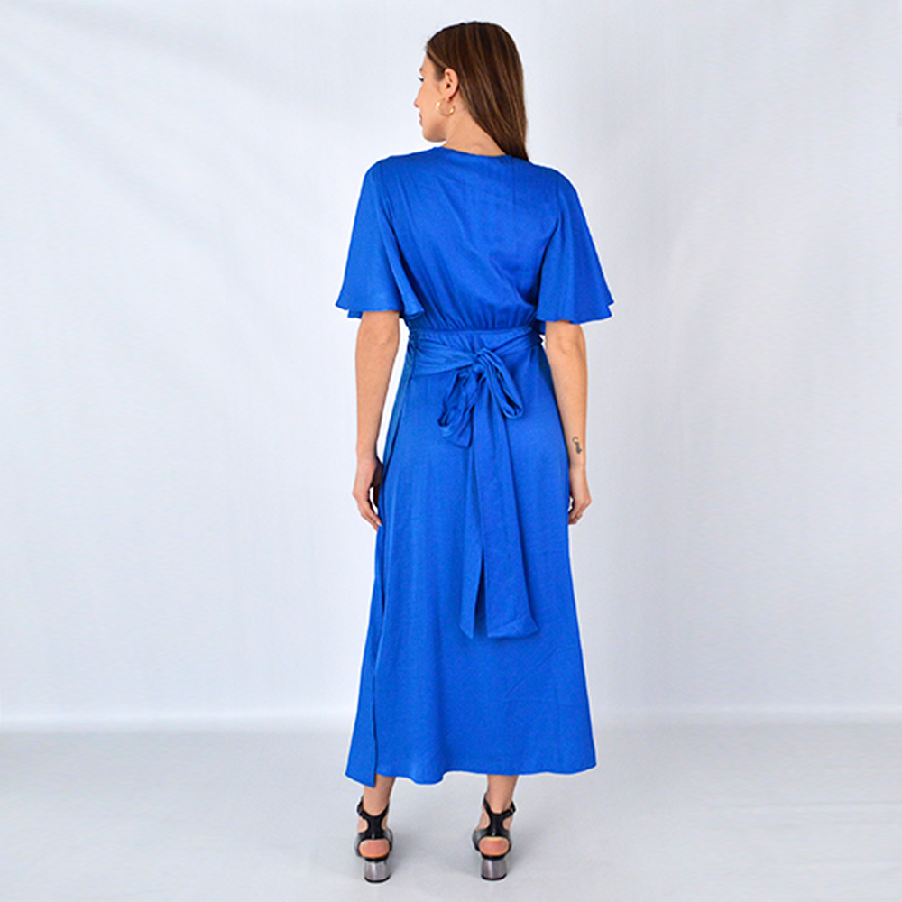 Vestido Midi Transpassado Acetinado Azul Lez a Lez - Foto 3