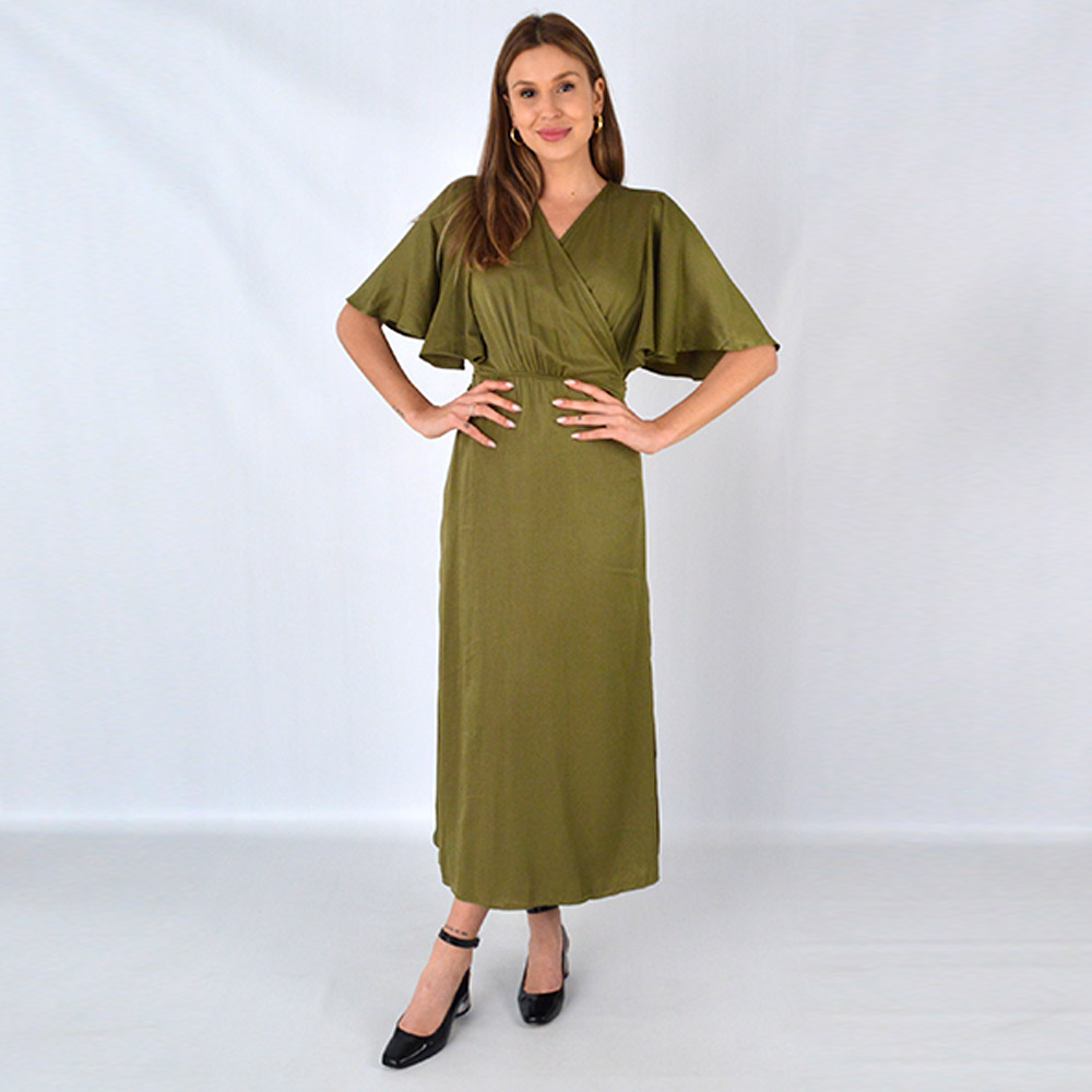 Vestido Midi Transpassado Acetinado Militar Lez a Lez - Foto 1