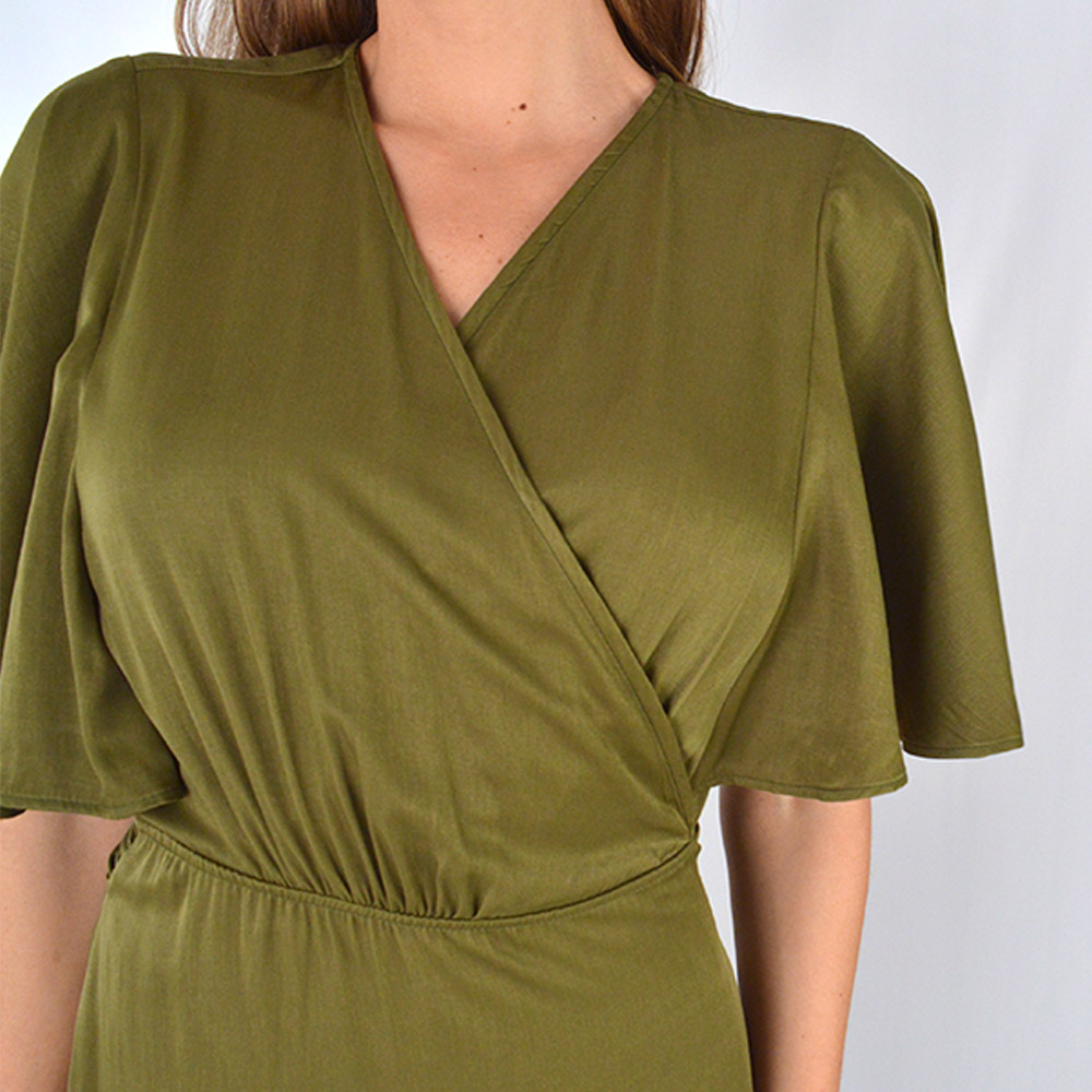 Vestido Midi Transpassado Acetinado Militar Lez a Lez - Foto 2