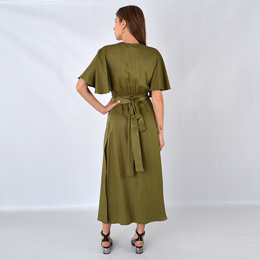 Vestido Midi Transpassado Acetinado Militar Lez a Lez - Foto 3