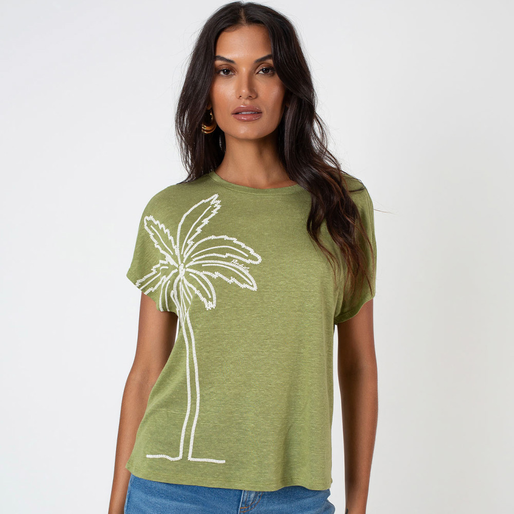 Blusa t-shirt Viscolinho Verde Flor de Lis - Foto 1