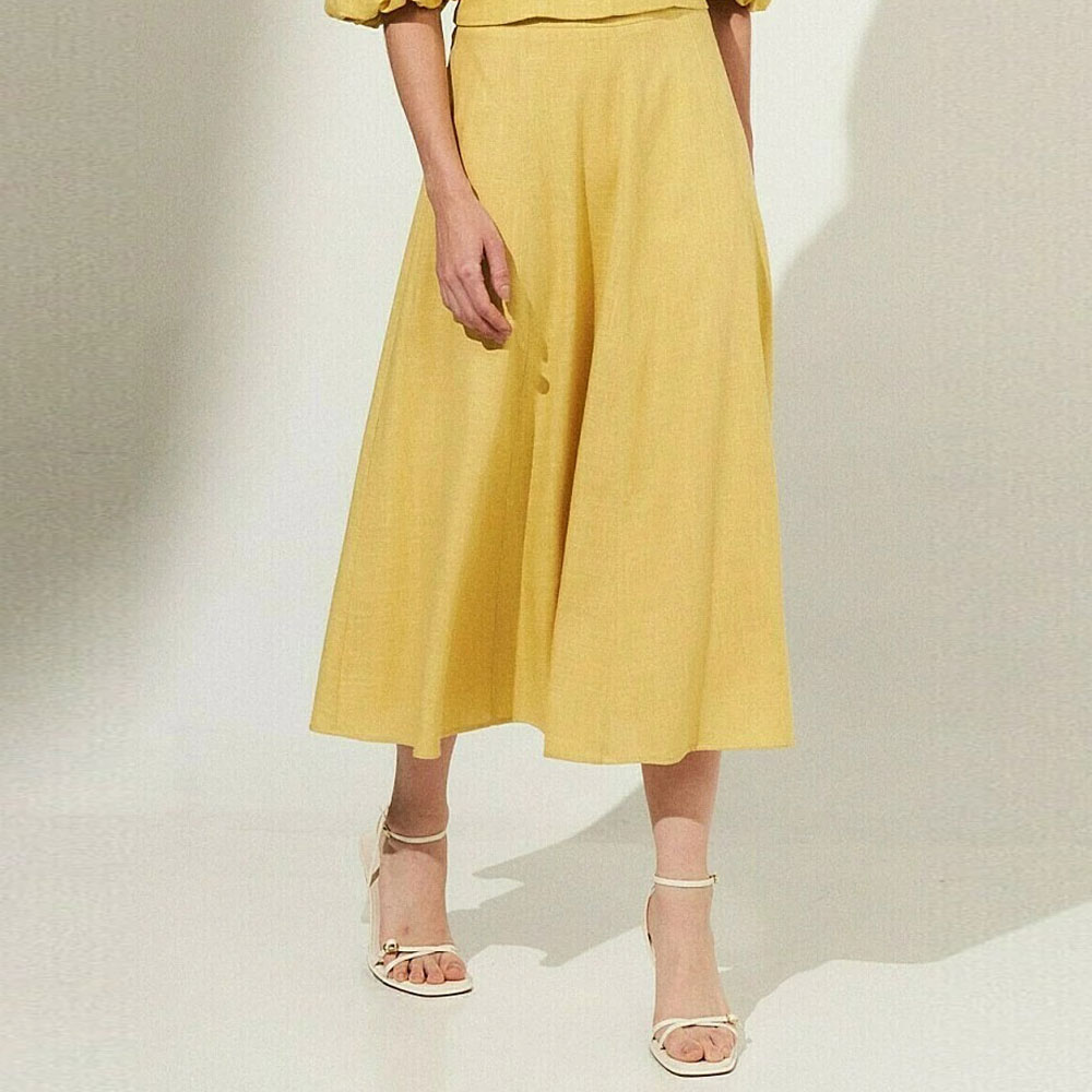 Saia Midi Viscolinho Amarelo MX Fashion - Foto 1