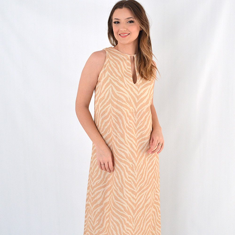 Vestido Midi Reto em Linho Zebrado Lez a Lez - Foto 2