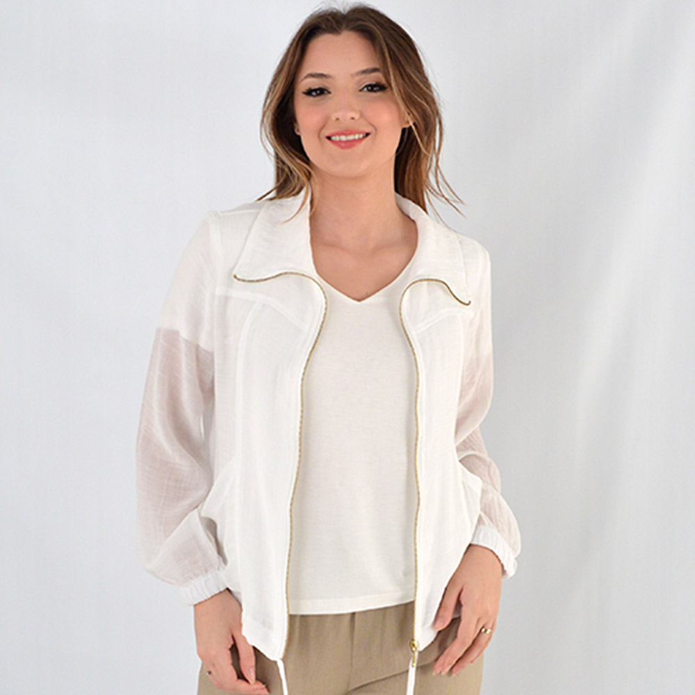 Jaqueta Em Crepe de Viscose Off White Declari - Foto 1