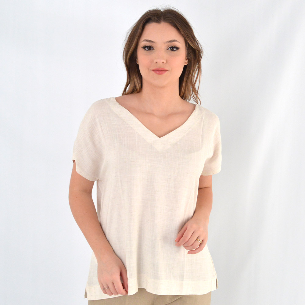 Blusa Viscolinho Cor Cru Natural Declari - Foto 1