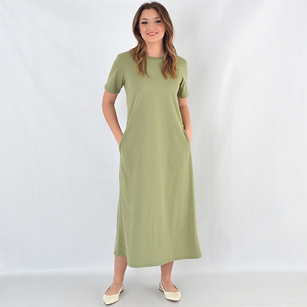 Vestido Midi Bsico Algodo Delamo Verde - Foto 1