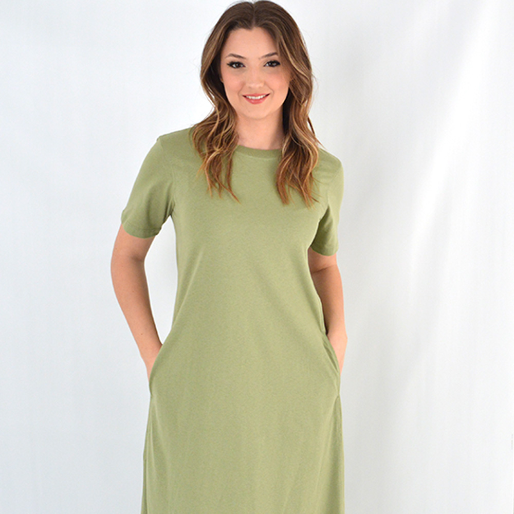 Vestido Midi Bsico Algodo Delamo Verde - Foto 2