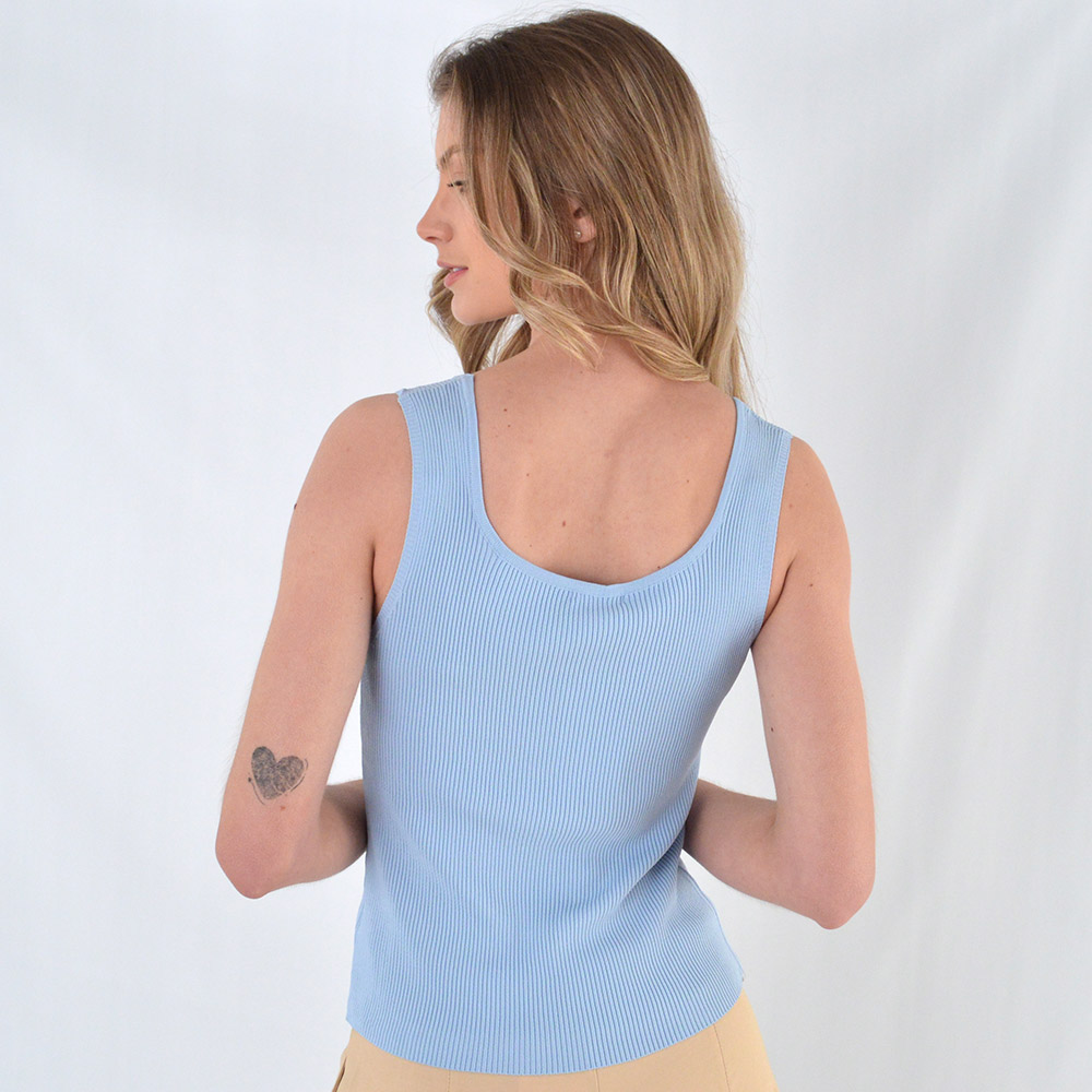 Blusa Regata Canelada Azul Cu Susan Zheng - Foto 2