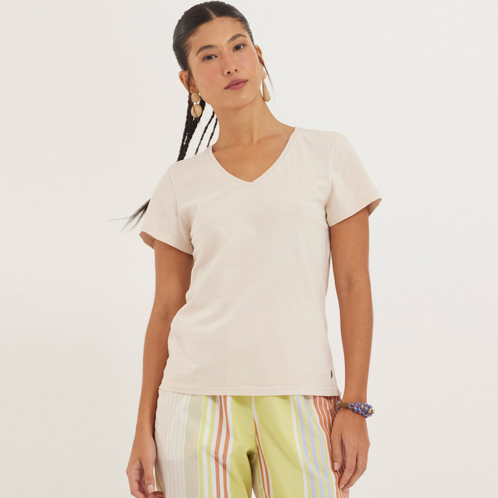 Blusa Algodo Bsica Cor Areia Canto - Foto 2