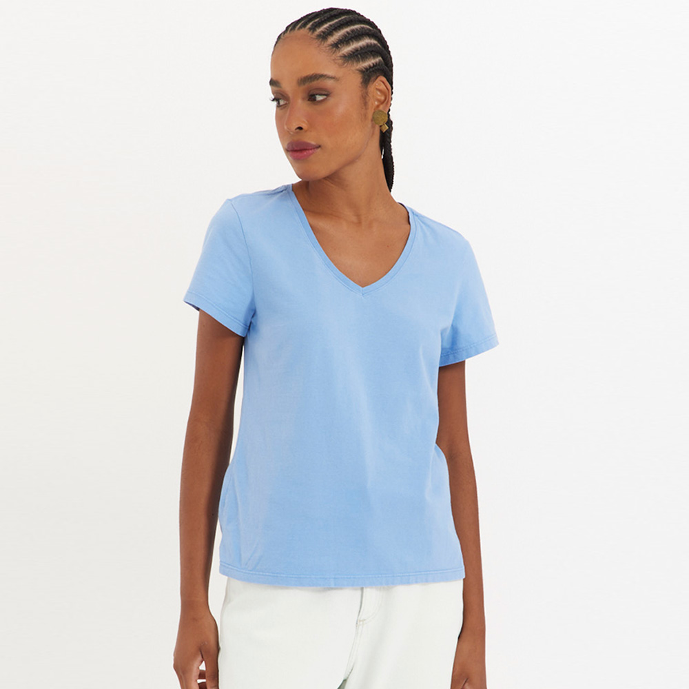 Blusa Algodo Bsica Cor Azul Canto - Foto 2