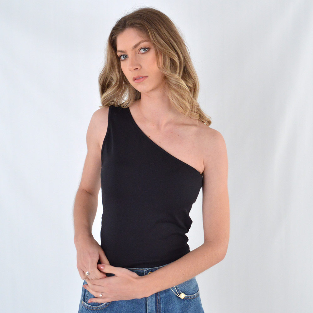 Cropped One Shoulder Preto Coqueta - Foto 1