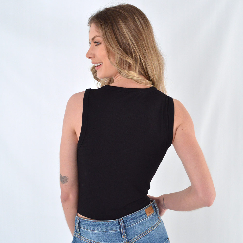 Cropped Regata Viscose Preto Coqueta - Foto 3