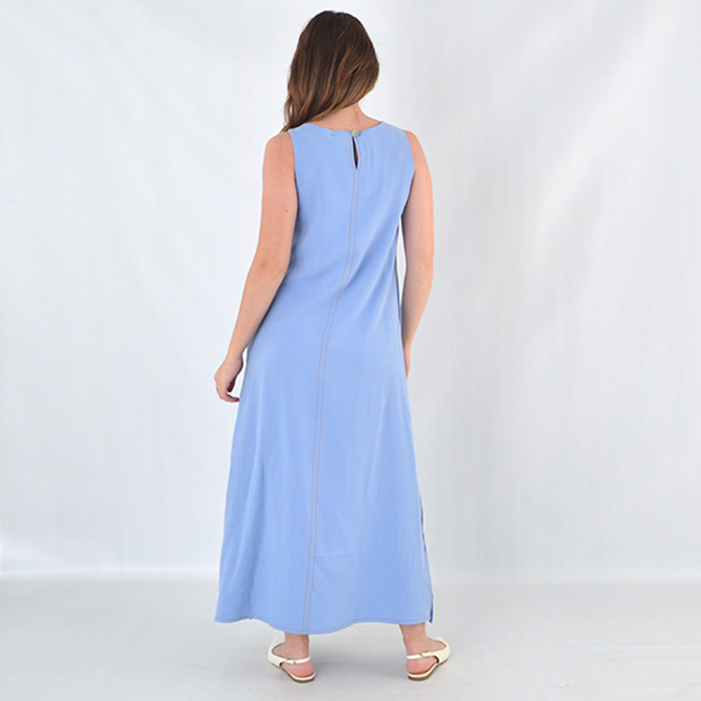 Vestido Viscose Azul Com Pesponto Del Amo - Foto 3