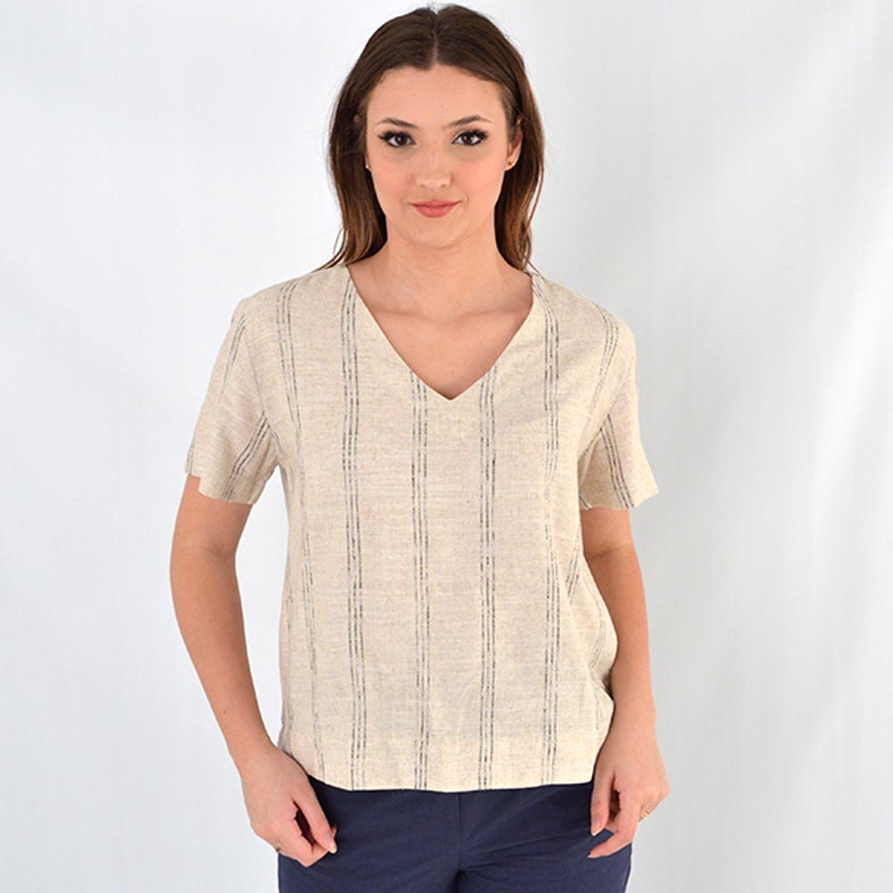 Blusa Viscolinho Tons Naturais Listrada Citt - Foto 1