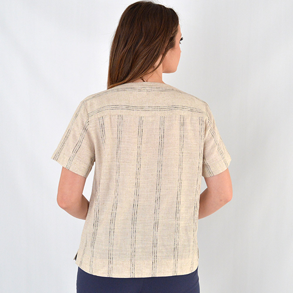 Blusa Viscolinho Tons Naturais Listrada Citt - Foto 3