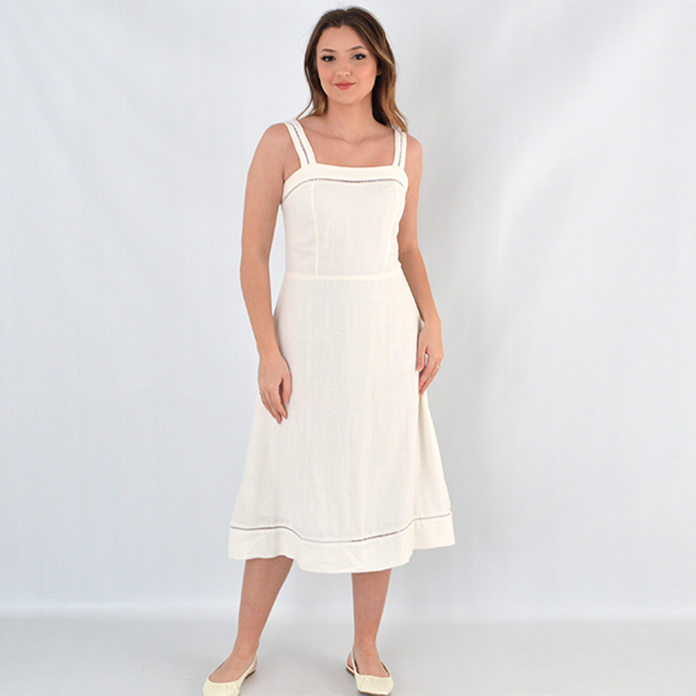 Vestido Midi Viscolinho Cor Off White Tribeca - Foto 1