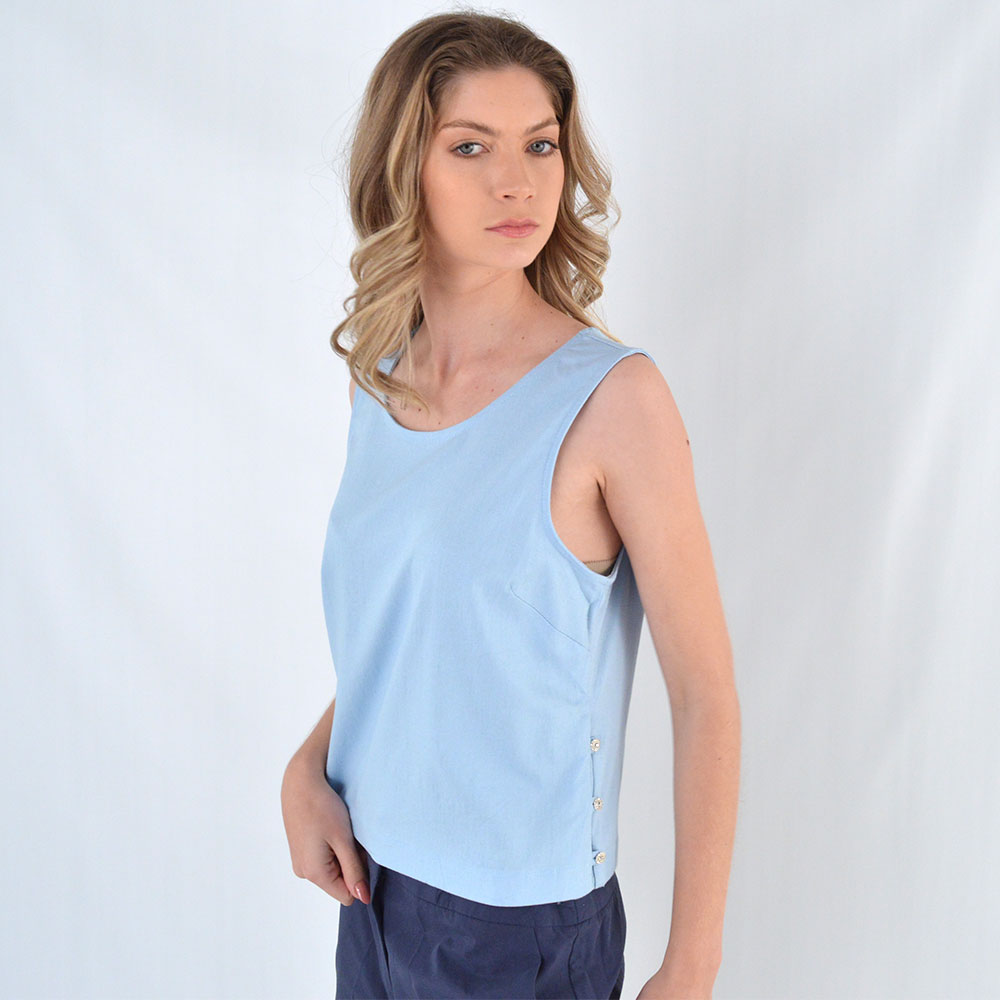 Blusa Regata Viscolinho Azul Loderro - Foto 1