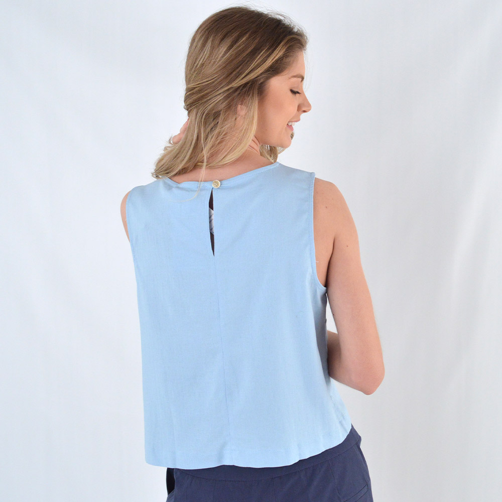 Blusa Regata Viscolinho Azul Loderro - Foto 3